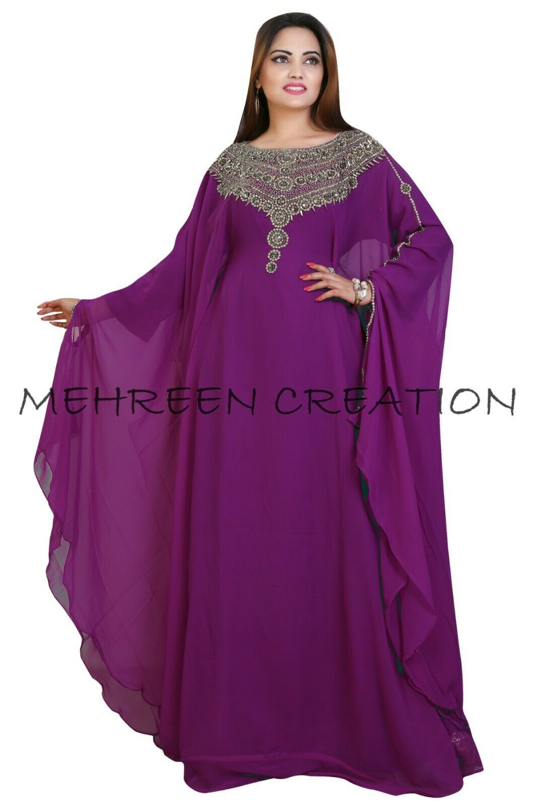 NEW RAMADAN EMBROIDERY KAFTAN ARABIC KHALEEJI MAGHRIBI WOMEN FASHION ...