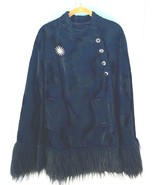 Vintage Black 60s Mod Womens faux fur capelet cape Faux Monkey  Trim S-L - $85.69