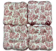 4 Waverly Toile French Country Tufted Chair Seat Cushions Tie-On Pillows... - $74.24
