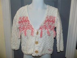 Roxy Girl Jesper Out Pink/White Knit Cardigan Sweater Size 2 Girl&#39;s NEW - $38.70