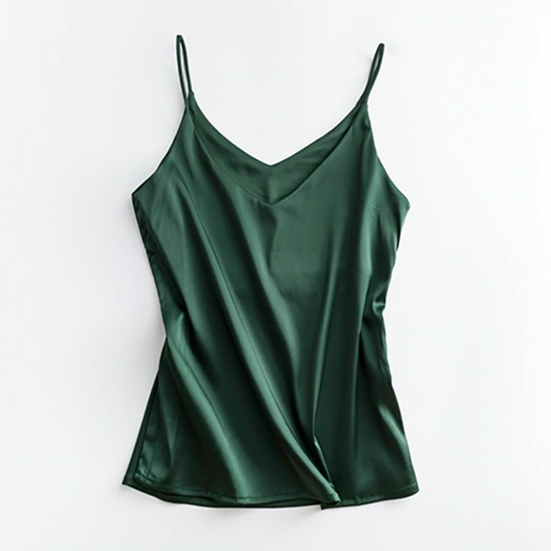 New green V neck spaghetti strap cami tank top sleeveless women blouse camisole