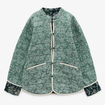 ZARA BNWT 2022. GREEN LINEN REVERSIBLE fFLORAL PAISLEY QUILTED JACKET 7521/052