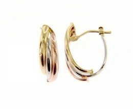 18K Yellow White Rose Gold Oval Hoop Earrings Size 20 Mm X 12 Mm Made In Italy - $336.38