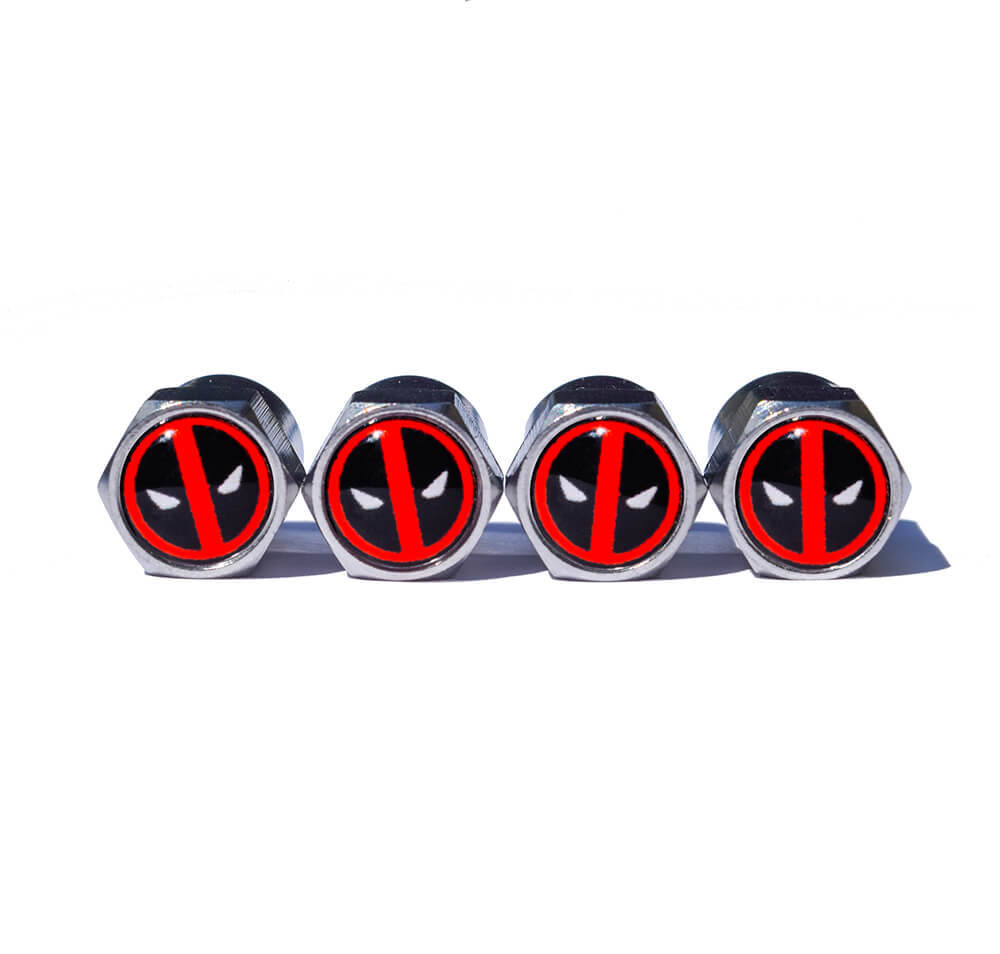 Deadpool Tire Valve Stem Caps - Chrome Surface - Set of Four