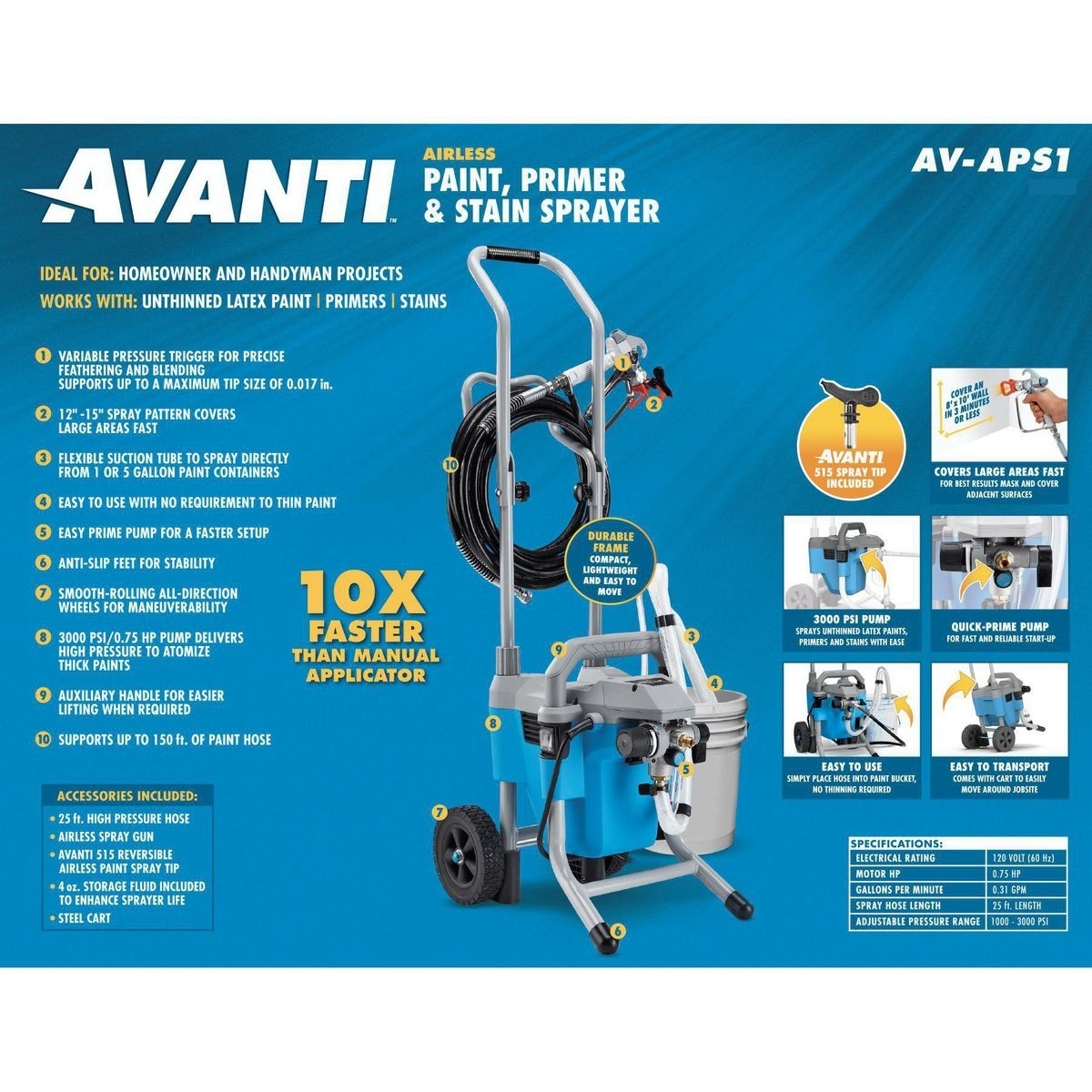 AVANTI Airless Paint, Primer & Stain Sprayer Kit Sprayers & Spray Guns