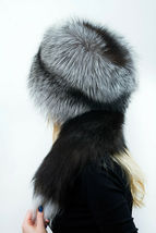 Silver Fox Fur Full Pillbox Hat Saga Furs Natural Colors Fur Detachable Tail image 4