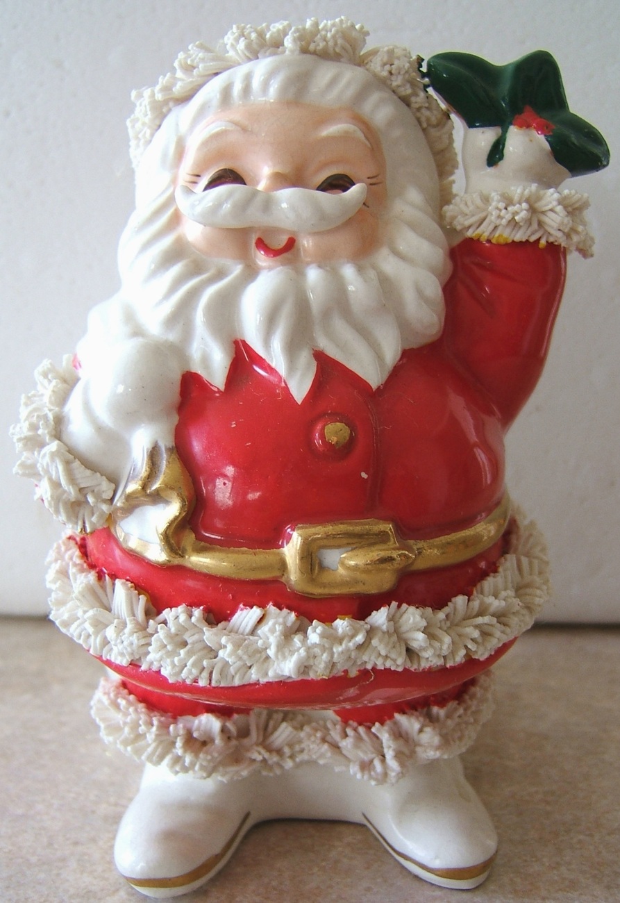 Vintage Santa Claus Green Ivy Christmas Ceramic Coin Bank Spaghetti ...