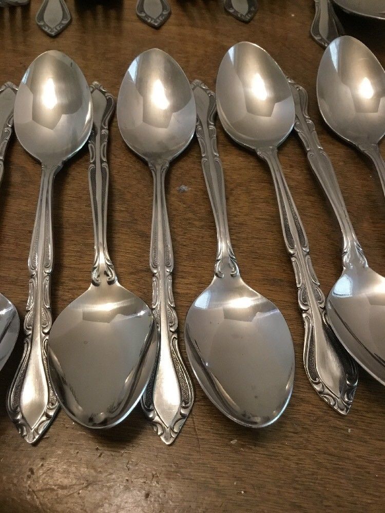 Rogers Stainless Korea Flatware AUBERGE Lot of 41 Pieces Spoons Knives Forks Flatware