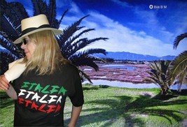 Silk-Screened Serigraphic Beautiful &quot;ITALIA&quot; Black T-Shirt By Bila B M - $29.99