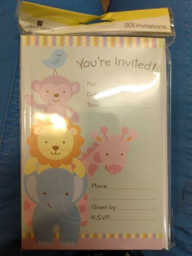 Primary image for Adorable Zoo Animal Baby Shower Invitations/Envelopes, Sealed Package Of 20