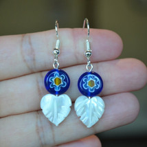 Handmade Mother of Pearl Shell leaf Murano Flower silver Plated Earring - $13.49