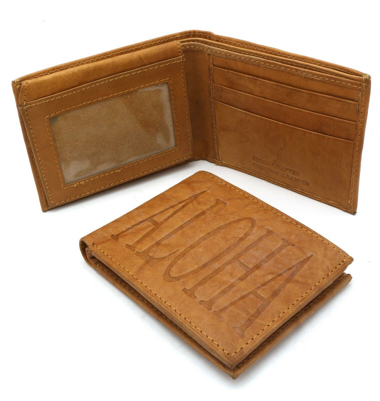 Primary image for Bifold Genuine Cow Leather Beige Color Wallet with "Aloha" Embossed Design
