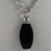 .925 SILVER RHODIUM NECKLACE WITH BLACK ONYX AND TRANSPARENT CRACK CRISTALS image 3