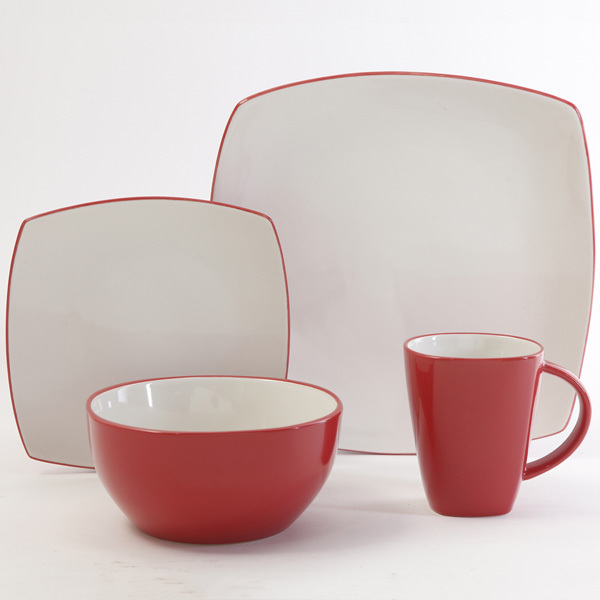 Red And White Classic Square Holiday 16 Piece Dinnerware Set Service