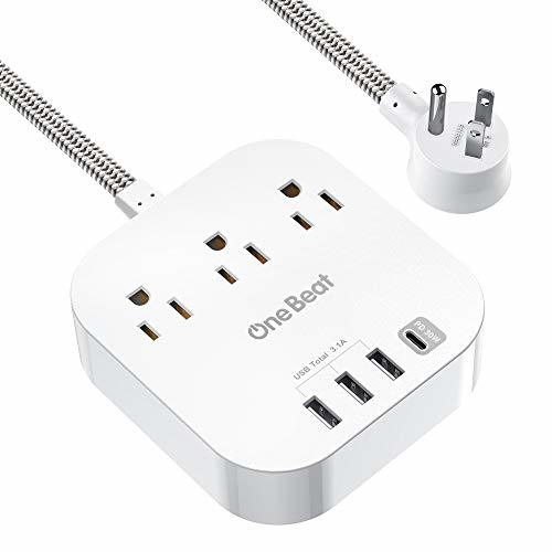USB C Power Strip Flat Plug, One Beat Power Delivery Charger with 3