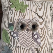 Owl Throw Pillow, 12" Bird Embroidered Decorative Pillow, Grey Green Oak Tree image 2