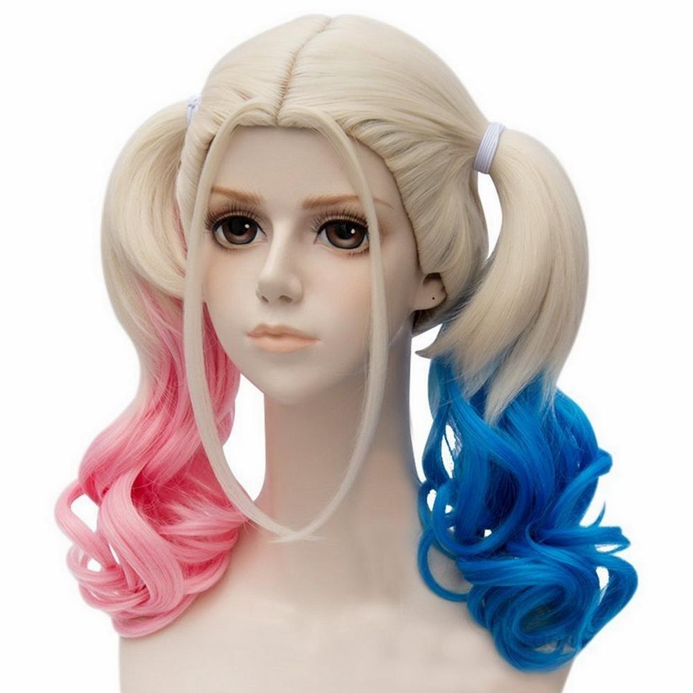 XCOSER Suicide Squad Harley Quinn hair Pink Blue Gradient Ponytail Long ...