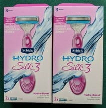 Lot Two Schick Hydro Silk 3 Hydra-Boost Serum Smooth Razor 1 Handle 2 Ca... - $11.29