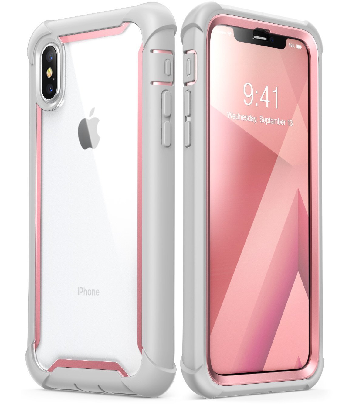iPhone X case, i-Blason [Ares] Clear Bumper Case with screen guard, Pink
