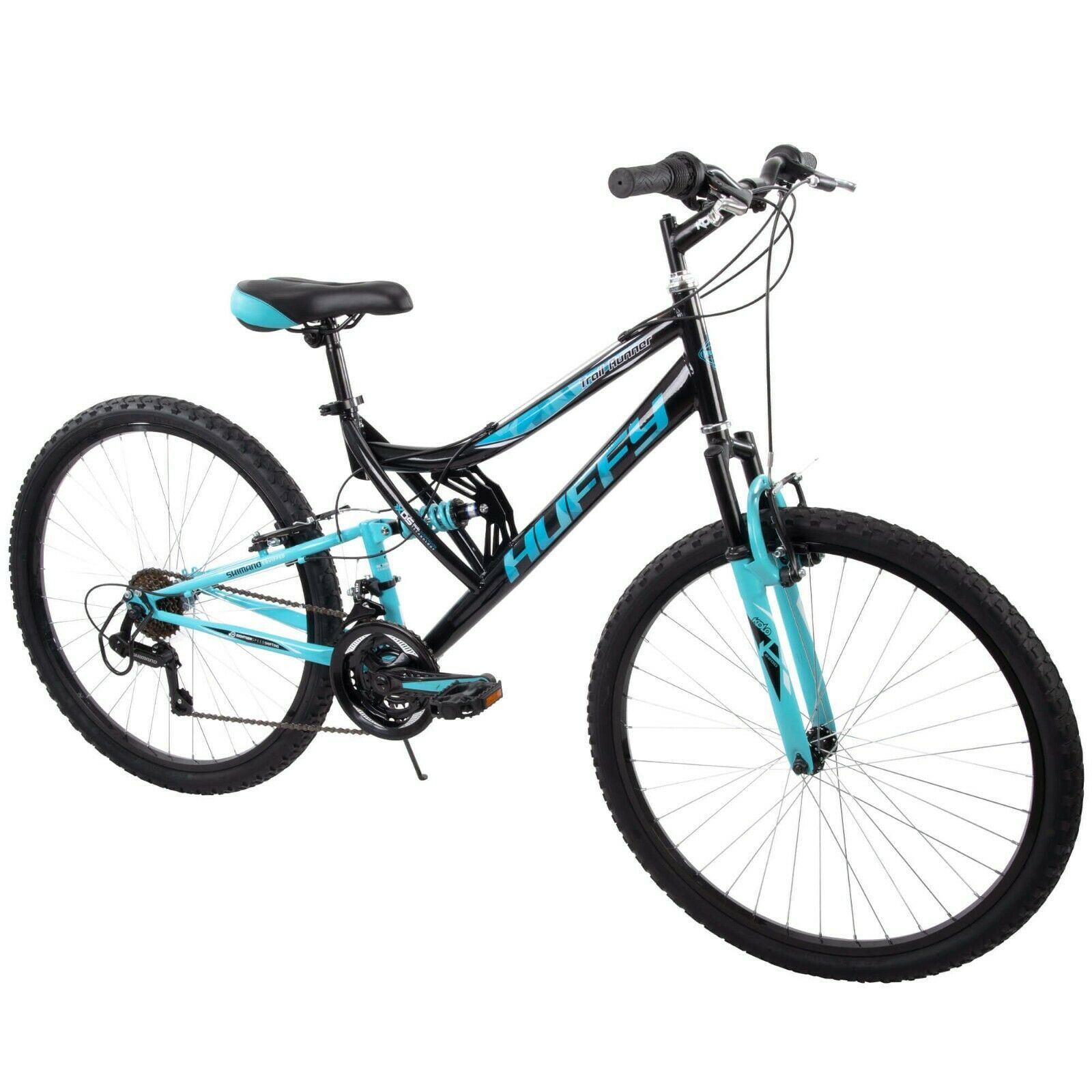 Huffy 26 Trail Runner Women Full Suspension Mountain Bike Black Teal