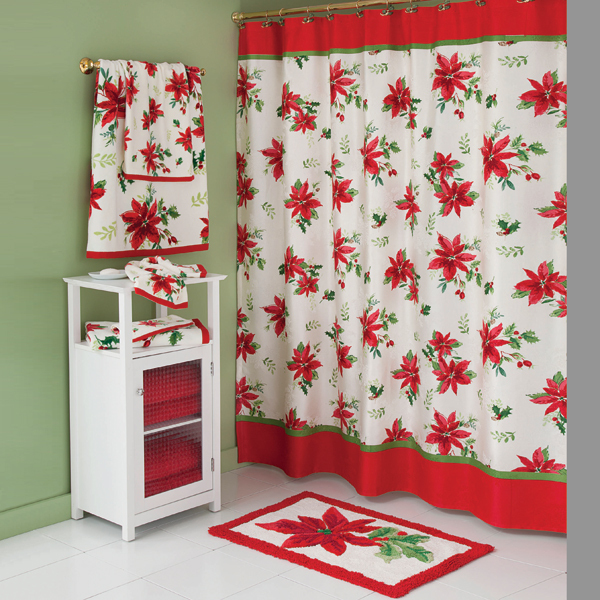 Poinsettia Red Winter Shower Curtain Bath