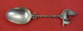 Dutch Sterling by Various Makers Berry Spoon .833 silver w/ 3-D ship 8 1/2&quot; - $206.91