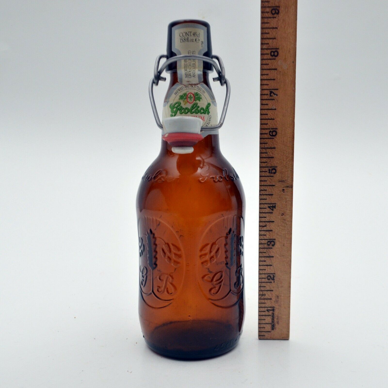 Vintage 1988 Grolsch Beer Brown Amber Glass Bottle Empty Resealable Bottles