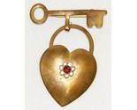 Vintage Gold Tone Heart & Key Brooch