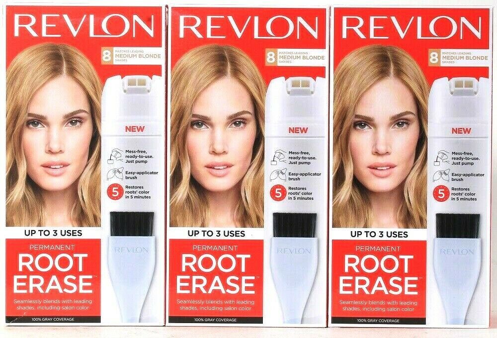 3 Boxes Revlon Permanent Root Erase Matches 8 Medium Blonde Shades Up ...