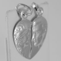18K WHITE GOLD DOUBLE BROKEN HEART PENDANT CHARM MAN WOMAN 29 mm MADE IN ITALY image 3