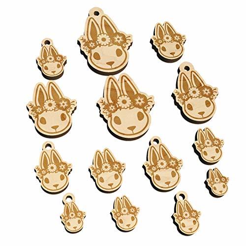 Cute Easter Bunny Rabbit Head with Flower Crown Mini Wood Shape Charms Jewelry D