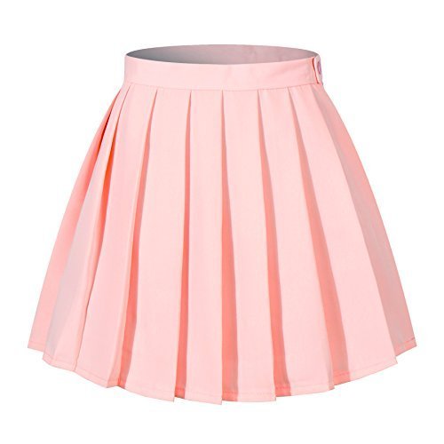 Girl`s High Waist Slim mini short over knee length Pleated Skirts Costumes(M,Pin