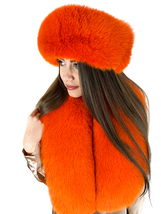 Arctic Fox Fur Stole 47' (120cm) + Tails as Wrisbands Saga Furs Scarf Hot Orange image 2