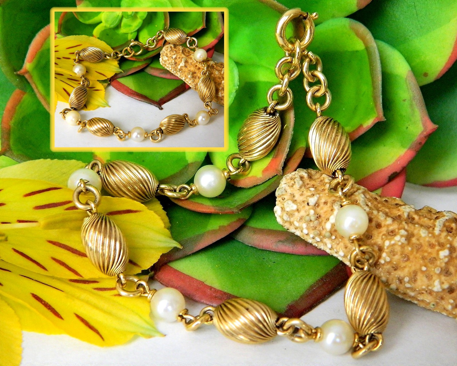 Primary image for Vintage Gold Filled Beads Pearls Bracelet Signed Carl Art 1/20 12K GF