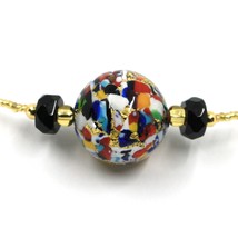 NECKLACE MACULATE MULTI COLOR MURANO GLASS BIG SPHERE, GOLD LEAF, ITALY MADE image 2