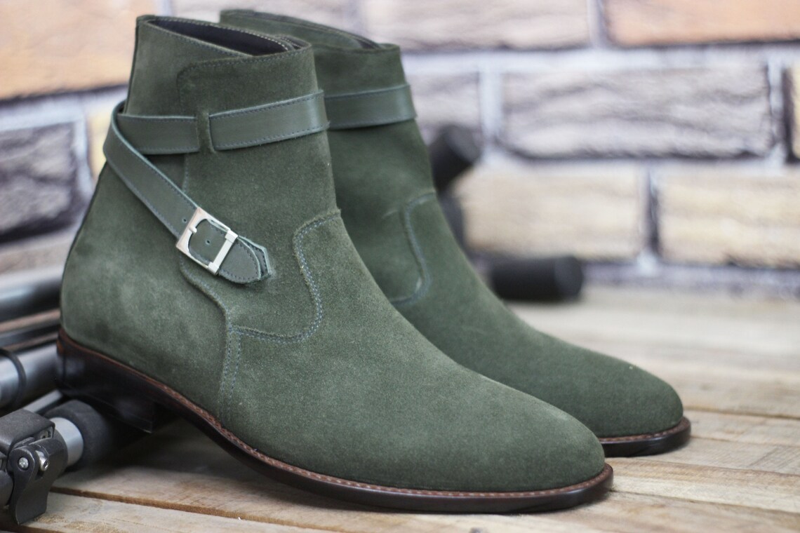Handmade Leather Green Jodhpurs Ankle High Boot, Men Stylish Long Boot