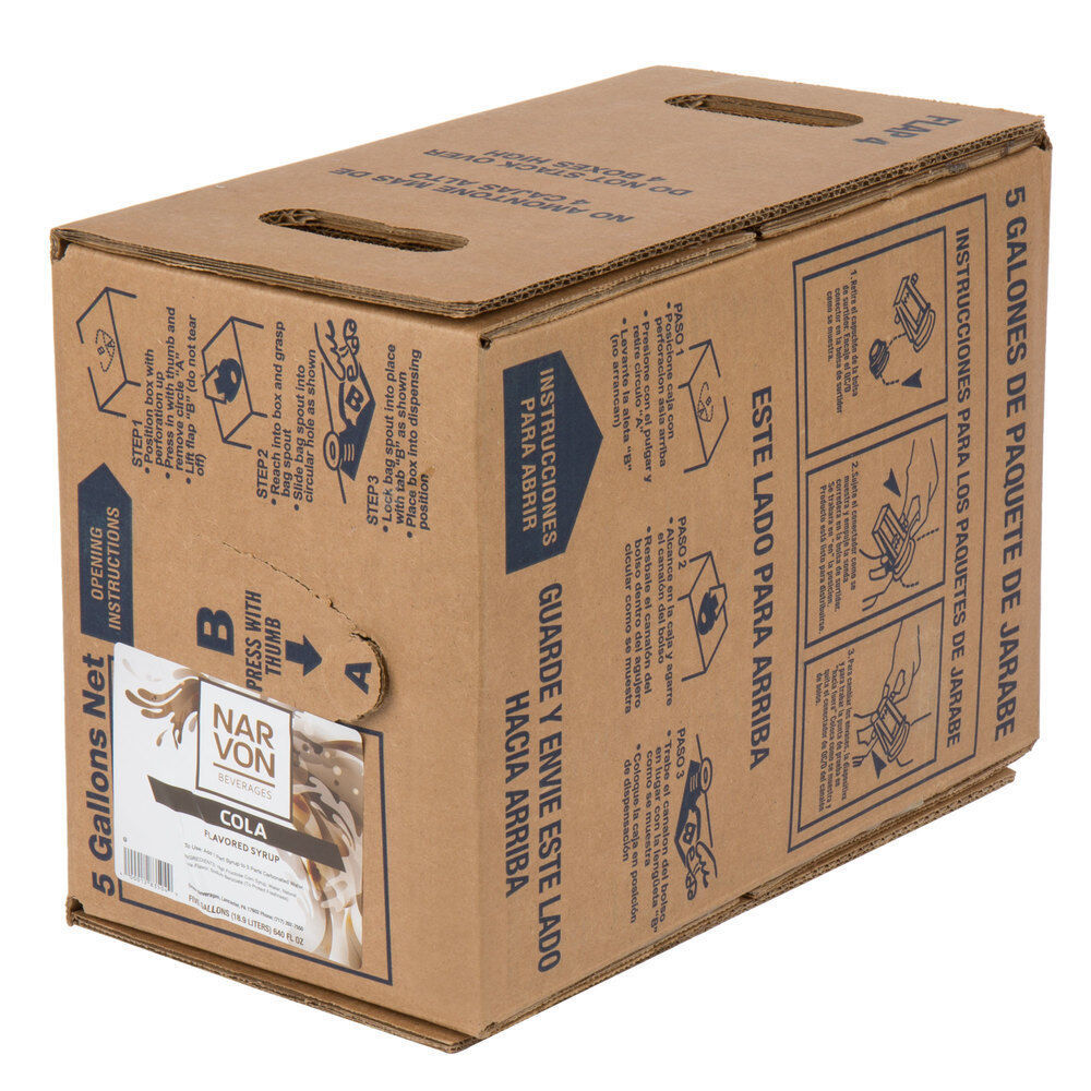 Narvon 5 Gallon Bag in Box Old Fashioned Cola Beverage / Soda Syrup