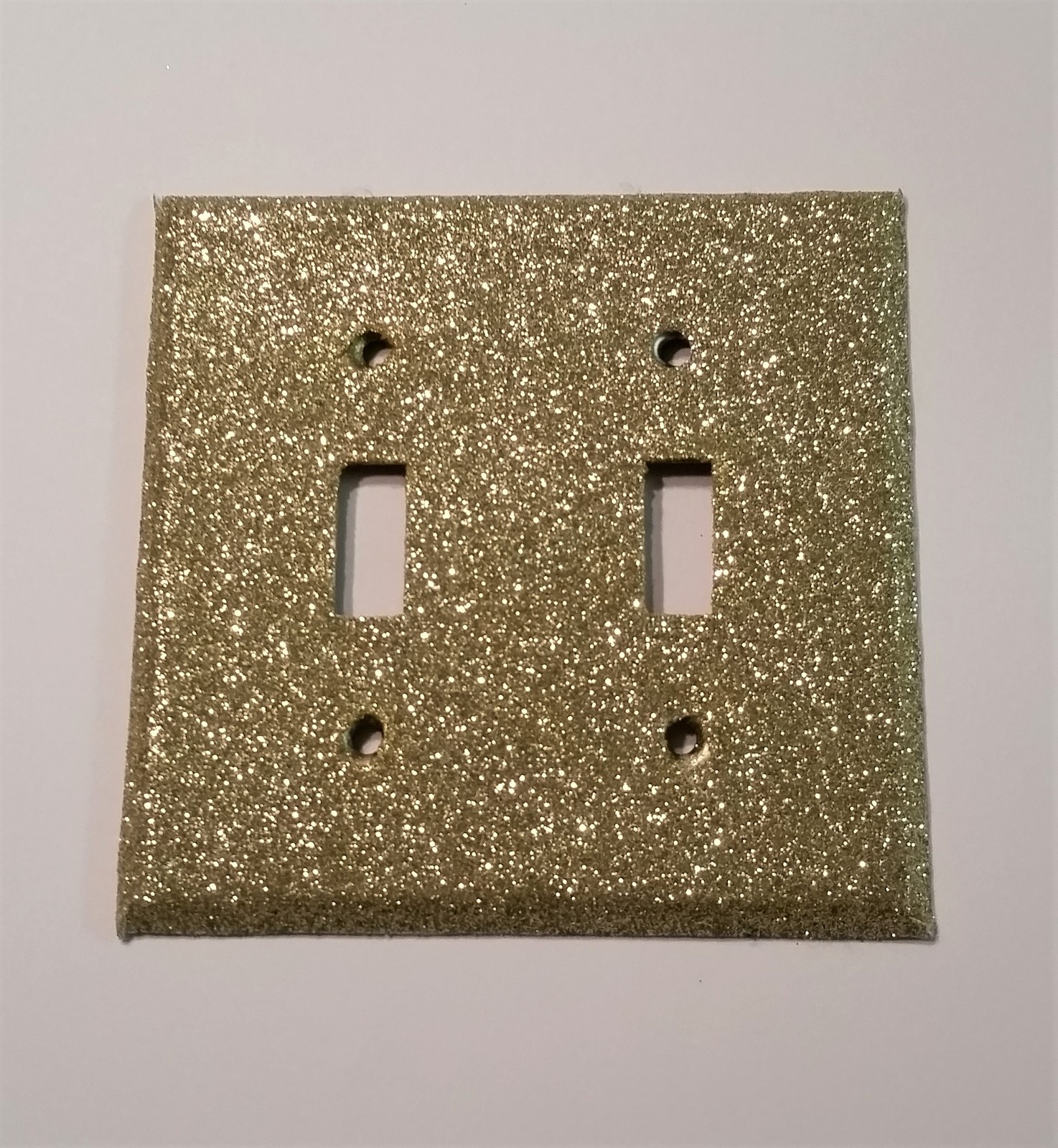 GOLD GLITTER MATERIAL ON METAL DOUBLE TOGGLE LIGHT SWITCH COVER PLATE