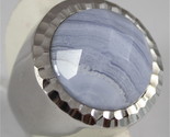 925 RHODIUM SILVER RING WITH BLUE STRIPED AGATE