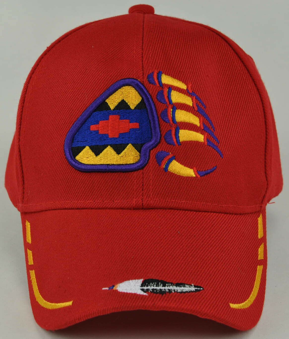 NEW! NATIVE PRIDE BEAR CLAW FEATHERS CAP HAT RED Men's Hats