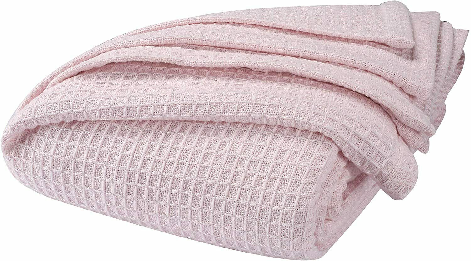 Nice King Waffle Blanket Woven Pink 102" x 90" Home Decor Soft Cotton