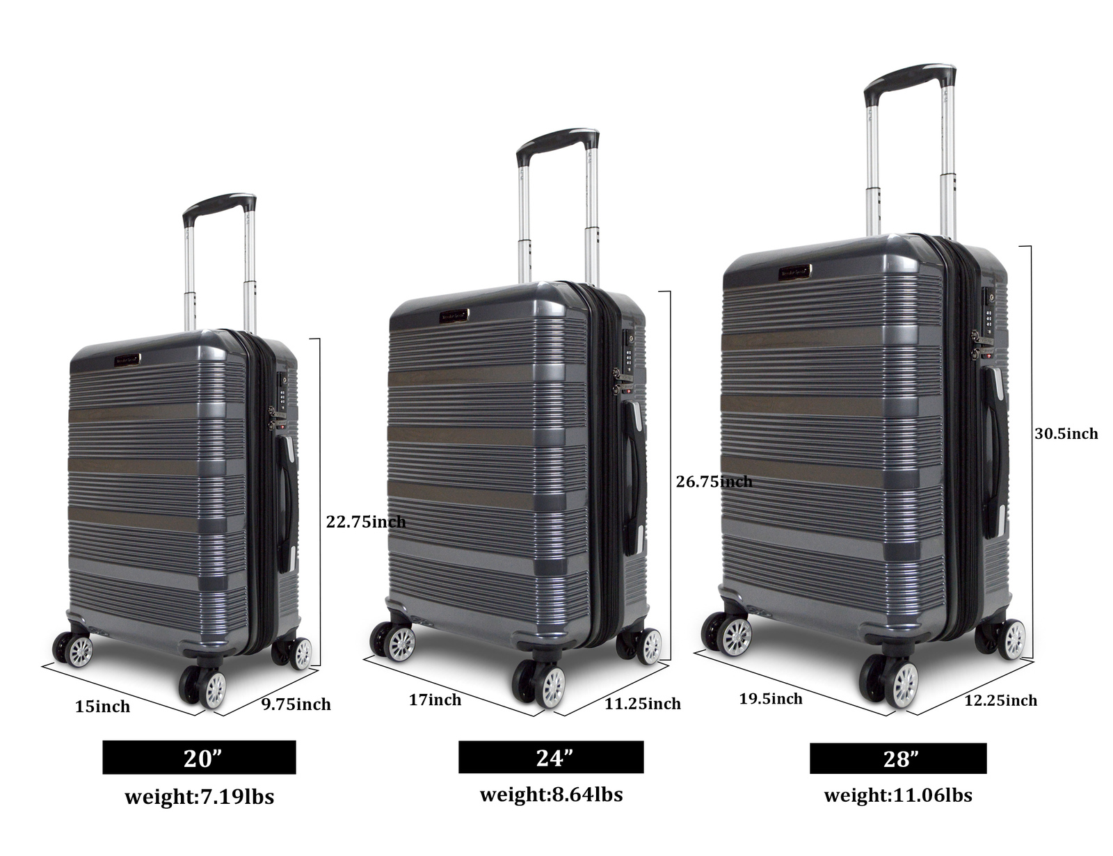 Traveler Space New Horizon 3PCs PC Hardshell Expandable 360 Spinner Luggage Set purple