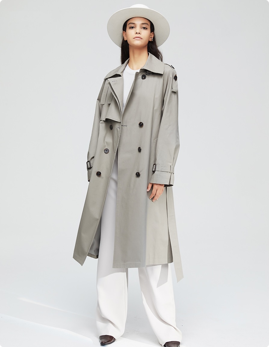 New gray double breasted over the knees women oversized trench coat plus size