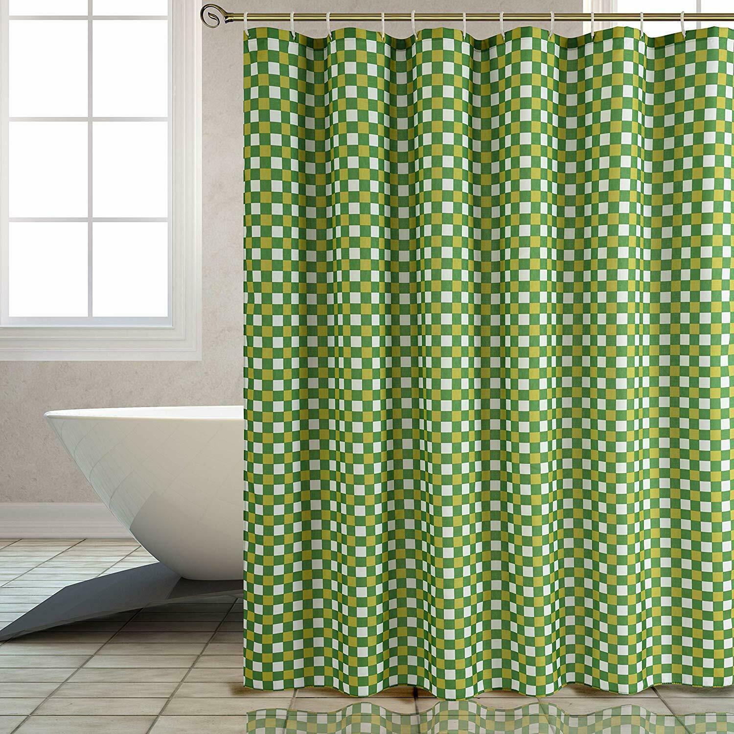 Green Yellow Plaid Gingham Romantic Farmhouse Textured Fabric Shower ...