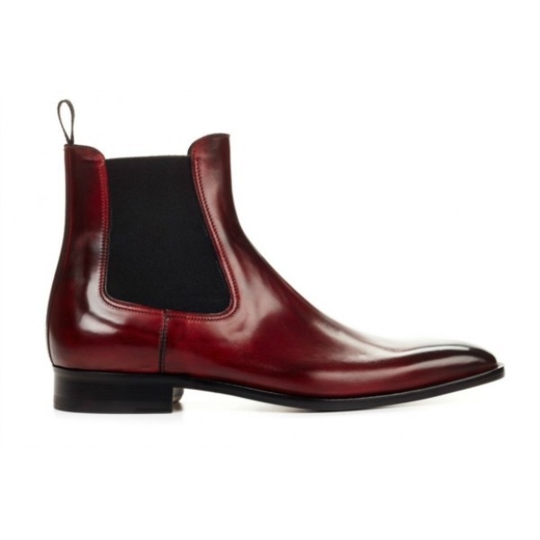 Men High Ankle Premium Leather Maroon Red Handmade Chelsea Jumper Slip On Boots