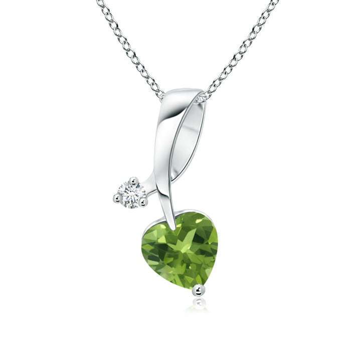 5mm HeartShape Peridot Diamond Pendant Necklace with 18" Chain 14k