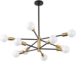 Modern Sputnik Chandelier, Black and Gold Chandelier,Mid Century Pendant Light L