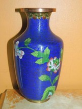 Vintage Small Cloisonne 6&quot; Vase Blue Enamel Stone Copper Antique damaged - $20.24