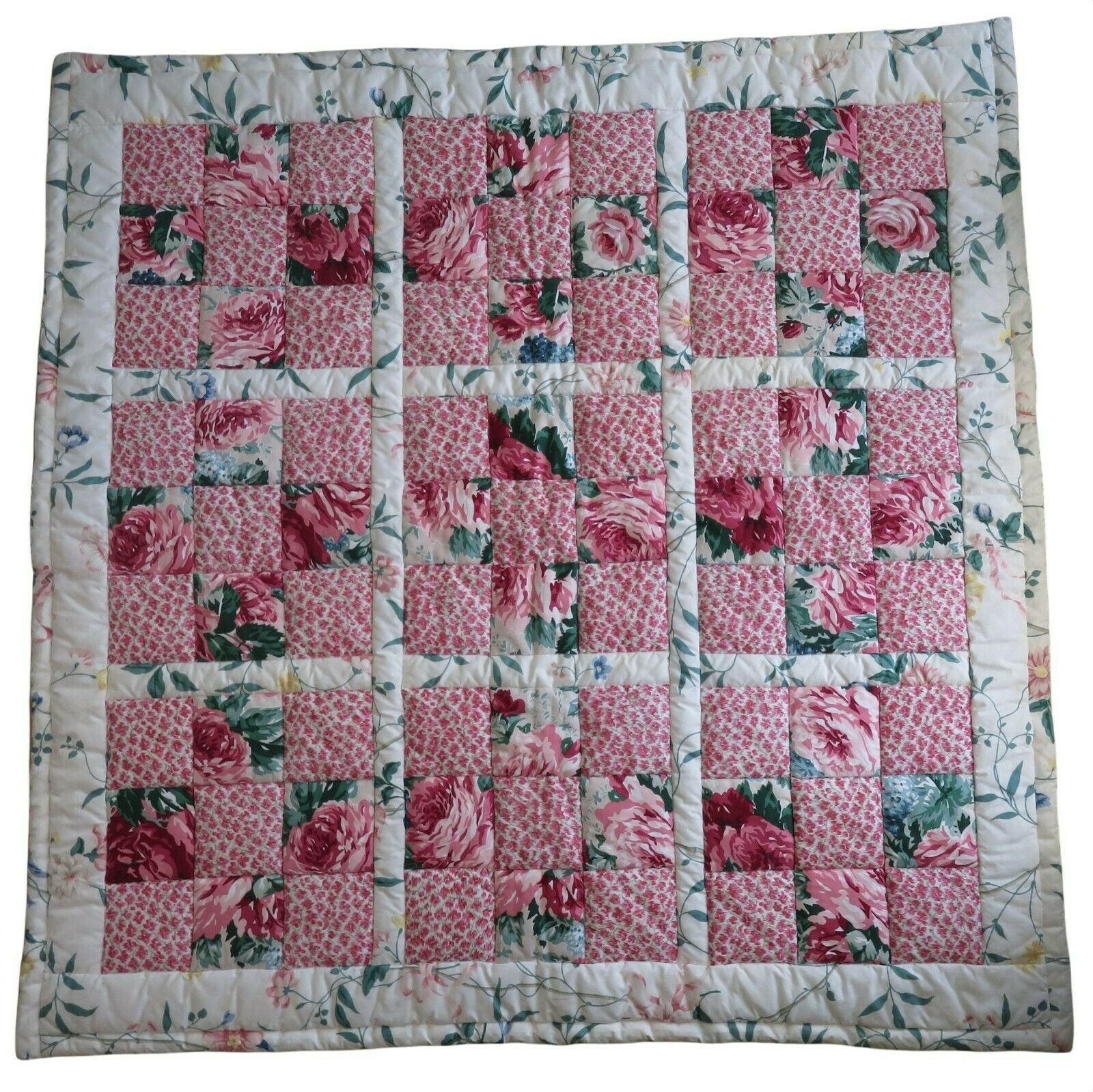 Primary image for Handmade Vintage Floral Patchwork Quilt Reversible Throw Blanket Crib 43 x 43