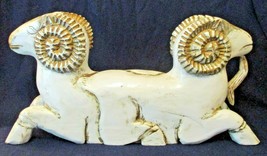 Antique Double Headed Male &amp; Female Rams Carved Wood Sculpture Distresse... - $371.25